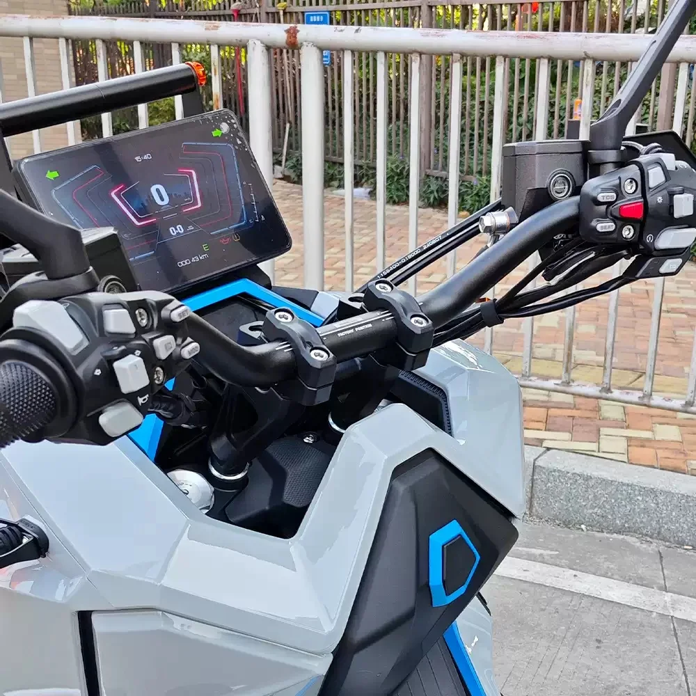 Handlebar lifter for ZONTES 368G motorcycle, heightening and rearward shifting handlebars, aluminum alloy lifter module.