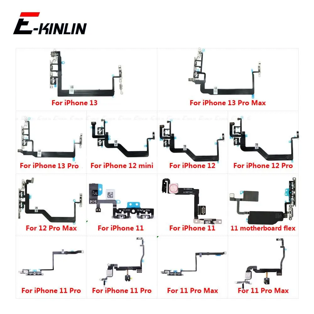 Switch Power ON OFF Button Flex Cable Ribbon For iPhone 13 12 mini 12 11 Pro Max Mute Silence Volume Button Key Repair Part