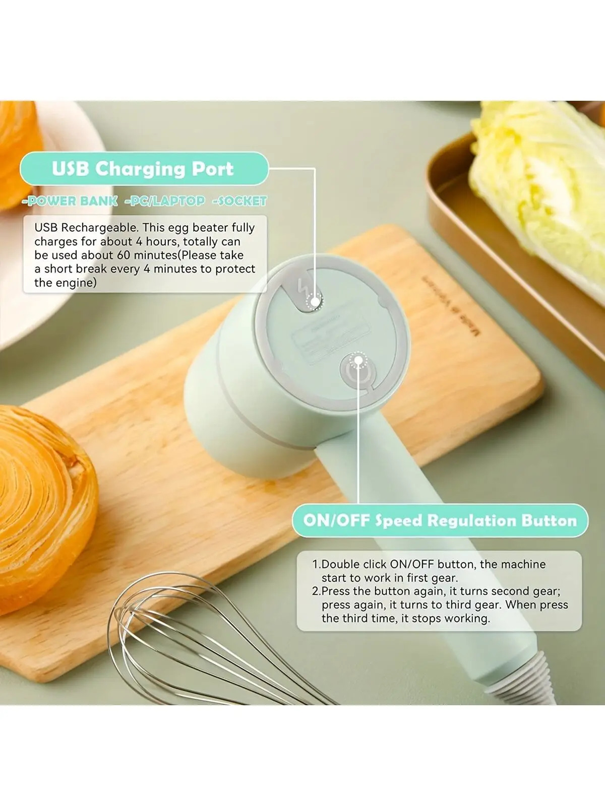 Wireless Electric Hand Mixer Baking & Cooking Accessories Automatic Handheld Blender Kitchen Tool