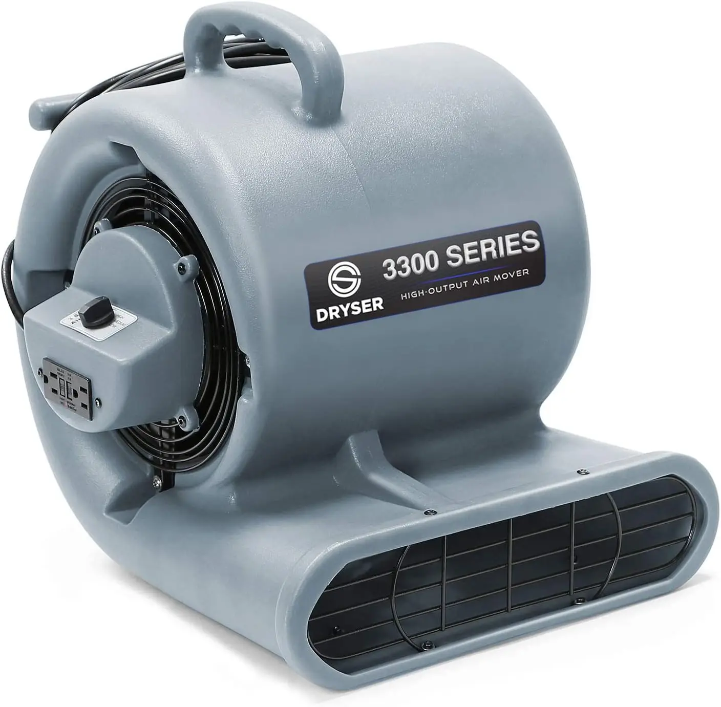 Air Mover Carpet Dryer 3 Speed 1/3 HP Industrial Floor Fan with 2 GFCI Outlets - Gray Stackable Carpet Drying Fan Blower