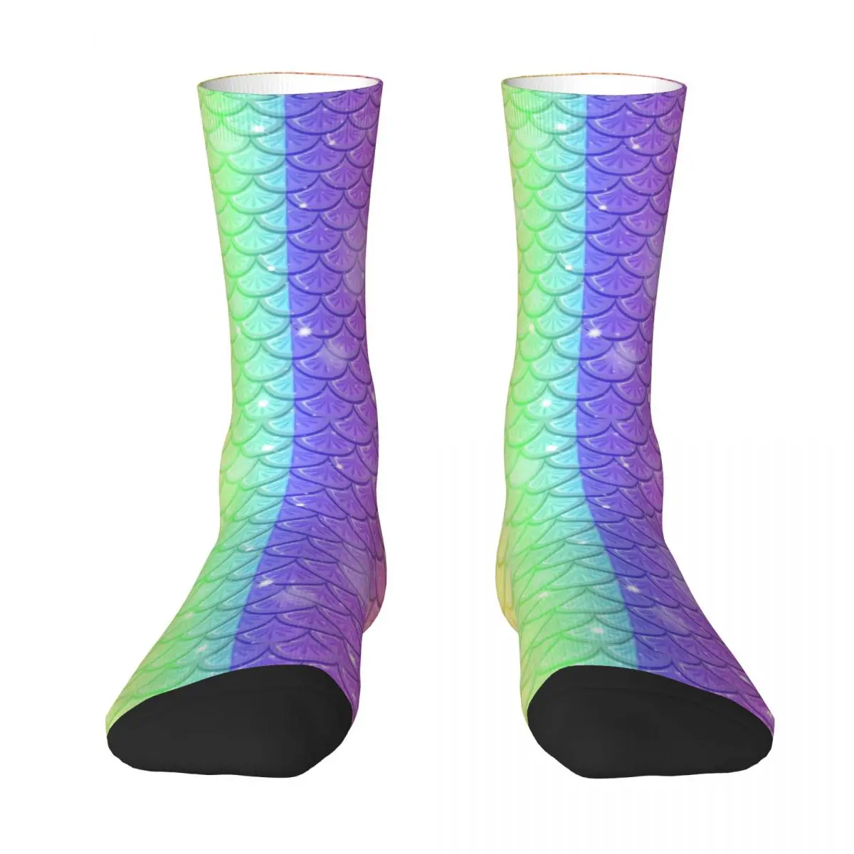 Mermaids Print Socks Spring Fish Scales Rainbow Stockings Casual Couple Soft Breathable Socks Graphic Skateboard Non Slip Socks