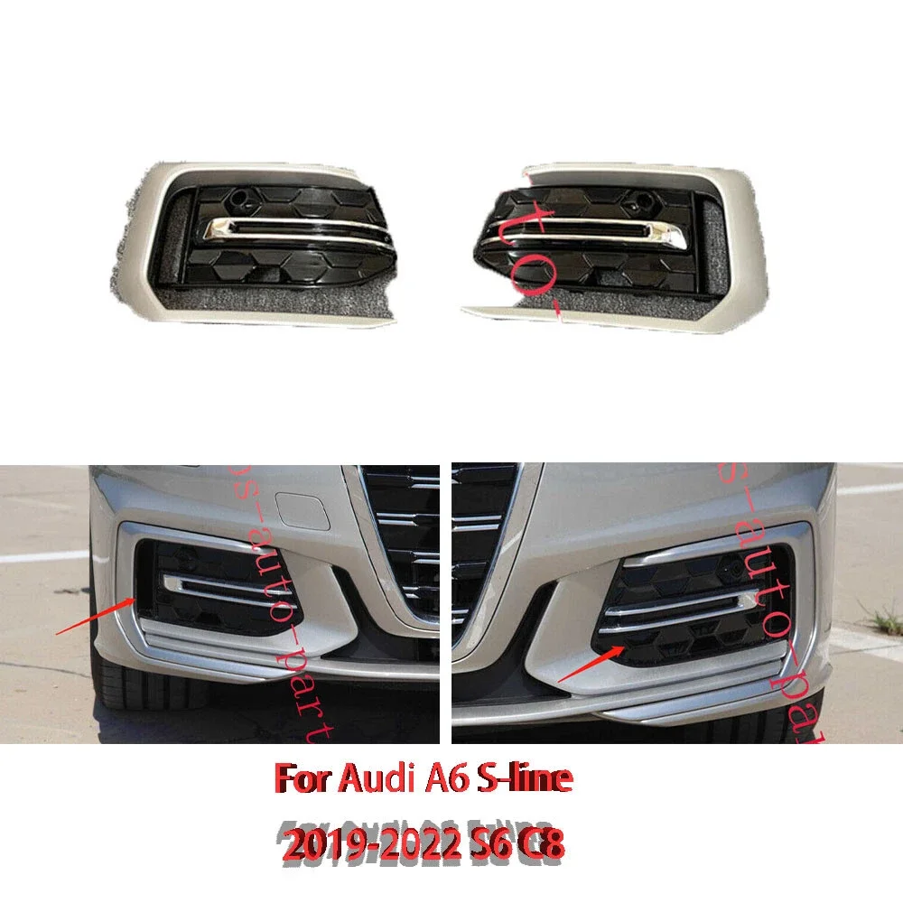 S6 C8 2020-2022 LH/RH Front Fog Light Cover Refit Shiny black For Audi A6 S-line 2019-2022