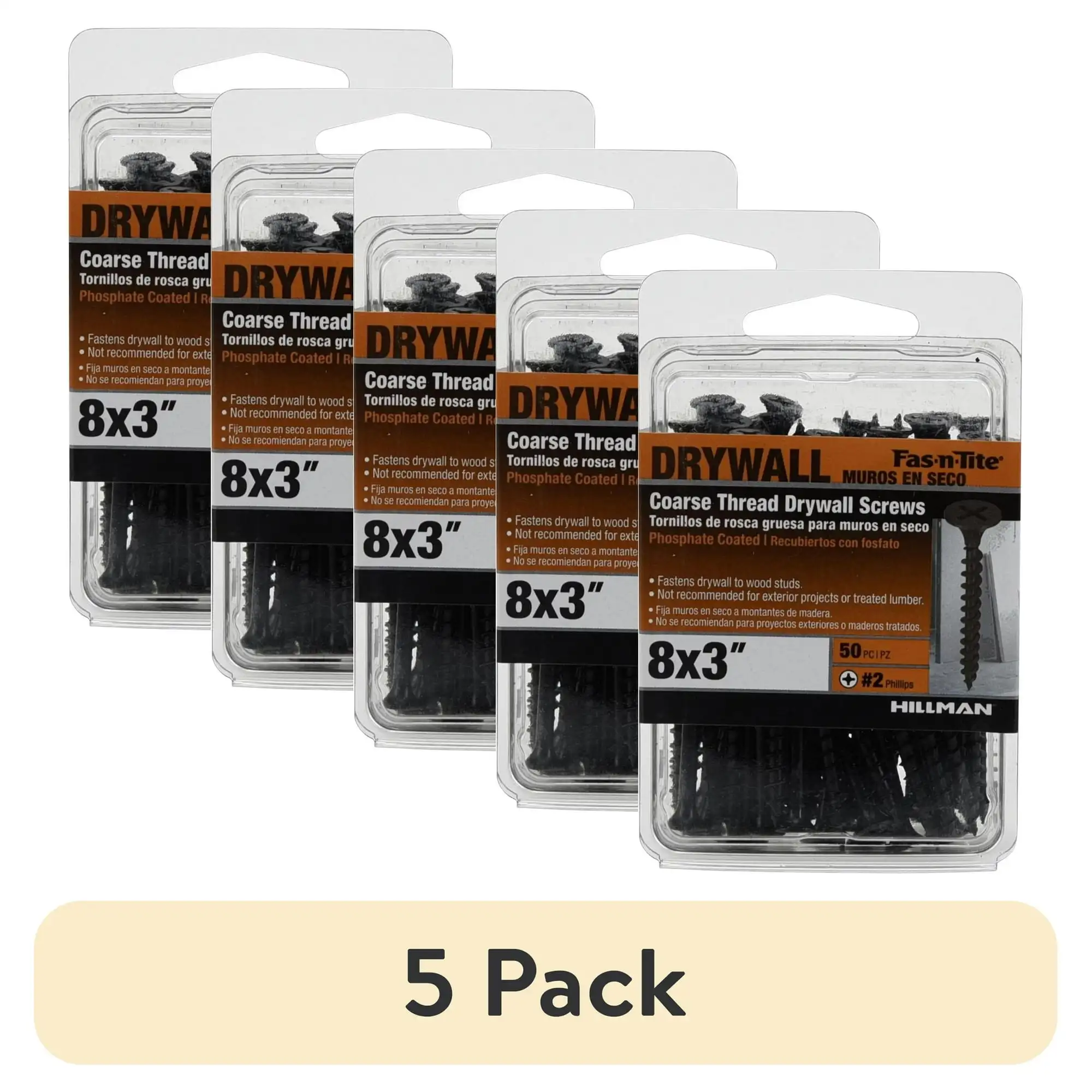 

(5 шт.) Fas-N-Tite, винт для гипсокартона с крупной резьбой, сталь, # 8 x 3 дюйма