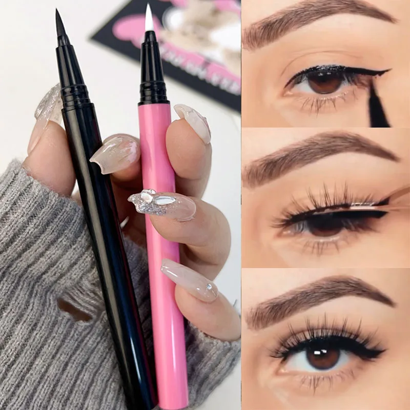 Self Adhesive Black Lashes Eyeliner Pen 2 in 1 Quick Drying Lasting No Glue Non Blooming Clear Eyelash Sticking Eyeliner Makeup