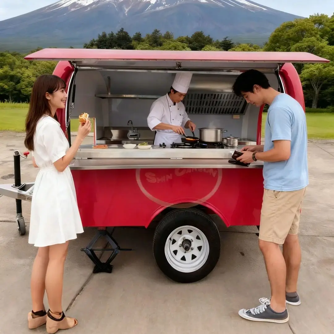 Towable Food Cart Rod-Type Mobile Trailer Multi-Functional Snack Cart for Night Market And Breakfast Vending