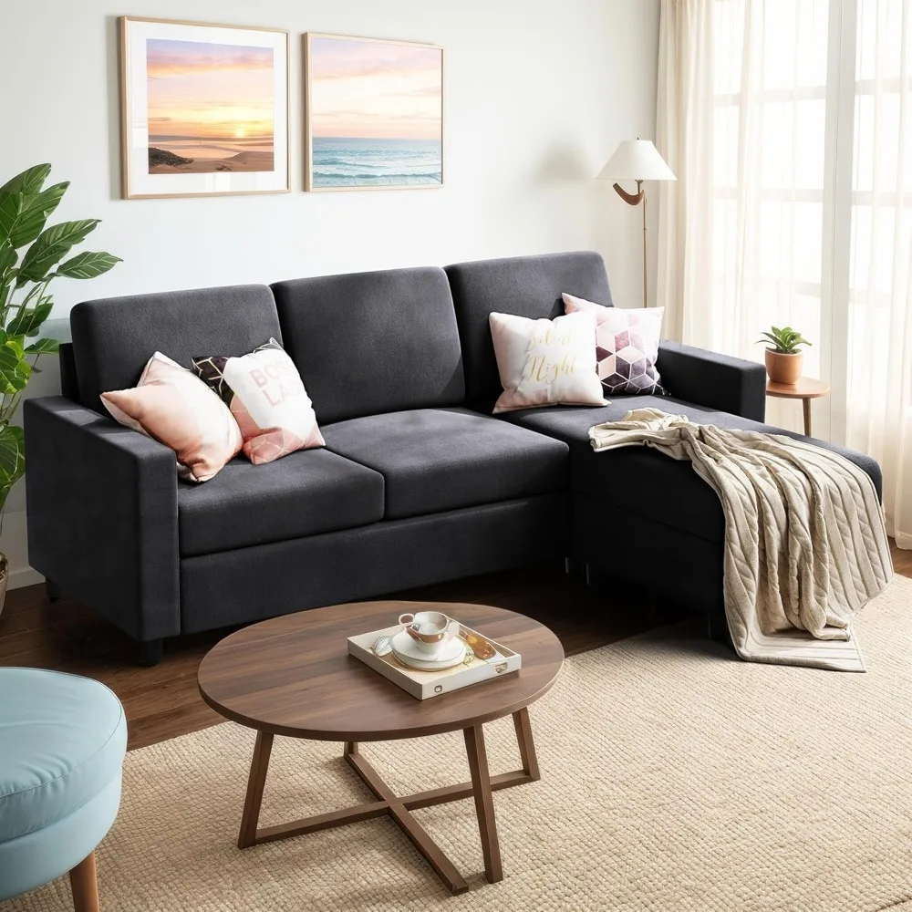 

Shintenchi Convertible Sectional Sofa Couch, Modern Linen Fabric L-Shaped Couch 3-Seat Sofa Sectional with Reversible Chaise for