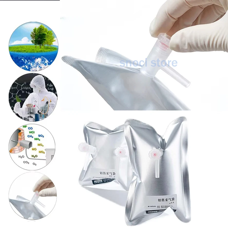 Aluminum Foil Gas Sampling Bags with Valve 0.1L-15L PTFE Air Bag Gas Collection and Storage Bag Single Valve/ Dual Valve,1Piece