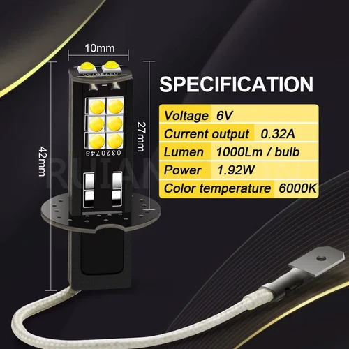 Imagen 2 del producto 2 uds 6V Vintage coche H3 luces antiniebla LED lámparas de alta potencia bombillas de luz de circulación diurna superbrillantes 6000K lámpara blanca para motocicleta