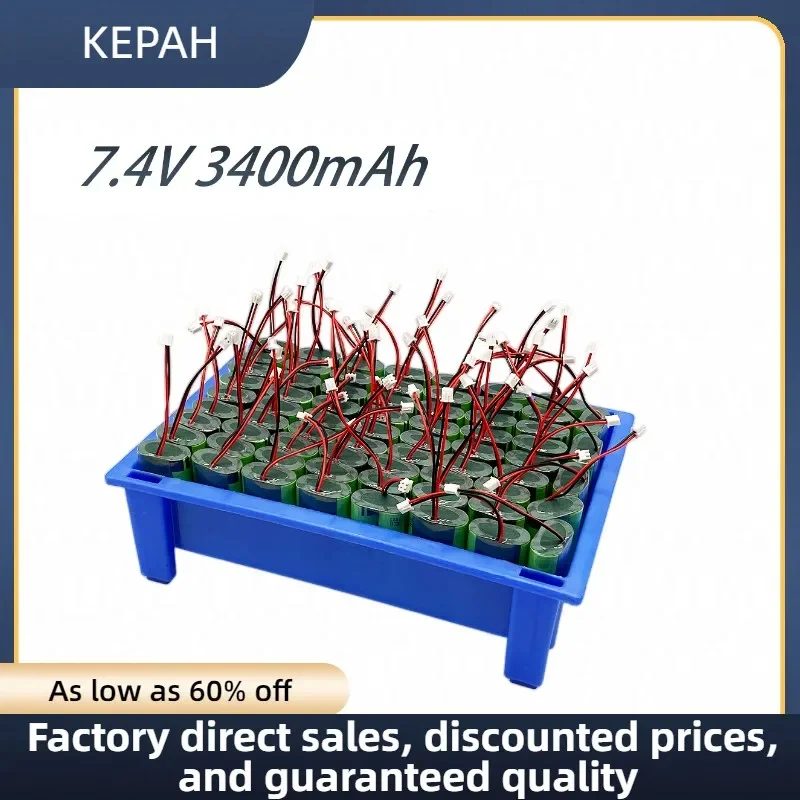 18650 3400mAh lithium batteries 7.4v 18650 li-ion rechargeable battery with wires and JST -XH 2Pconnector