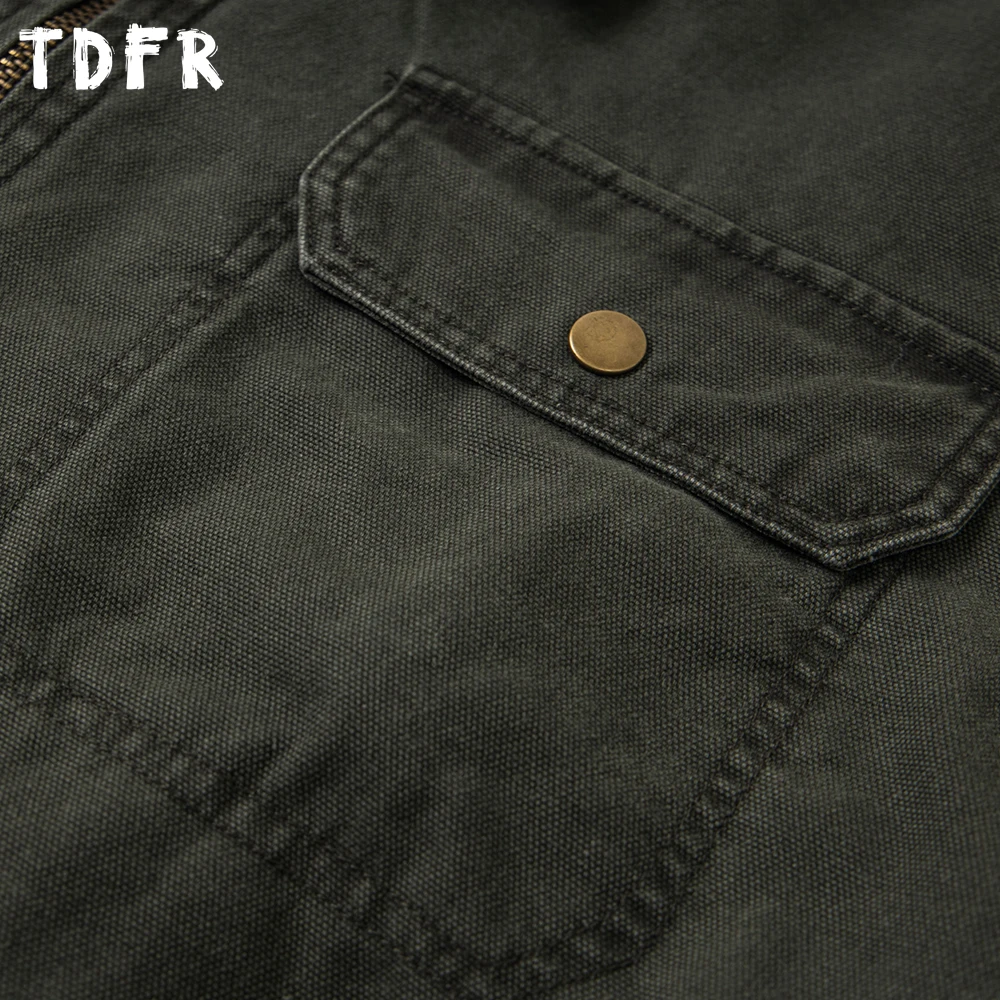 تقسم التلبيب البضائع مبطن سترة رجالي متعددة جيب الخريف الشتاء الرجعية غسلها المتعثرة طويلة الأكمام ملابس خارجية رجل