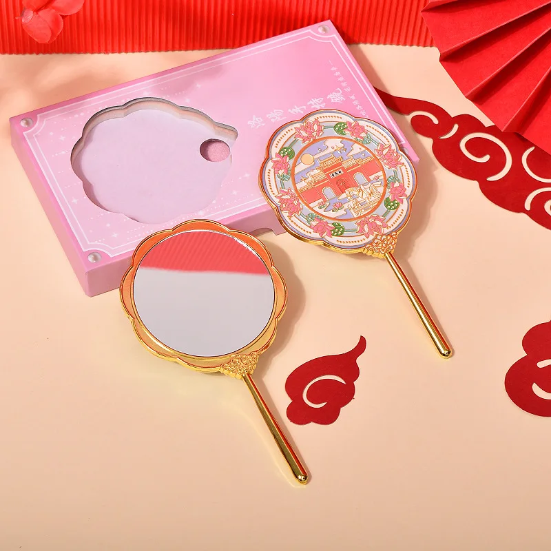 WW metal merchandise body mirror souvenir relief flowers and birds antique hand-held makeup mirror