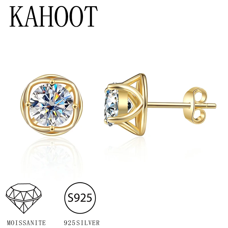 

A pair of 925 silver 1 carat * 2 moissanite round 4-claw earrings simple and fashionable men's and women's couple earrings