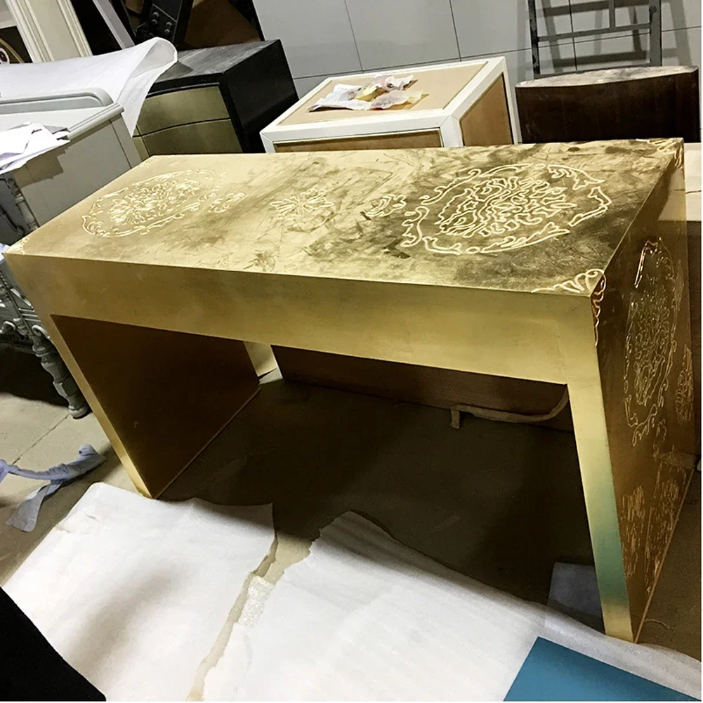 Solid Wood Carved Gold Dressing Table Computer Desk With Drawers