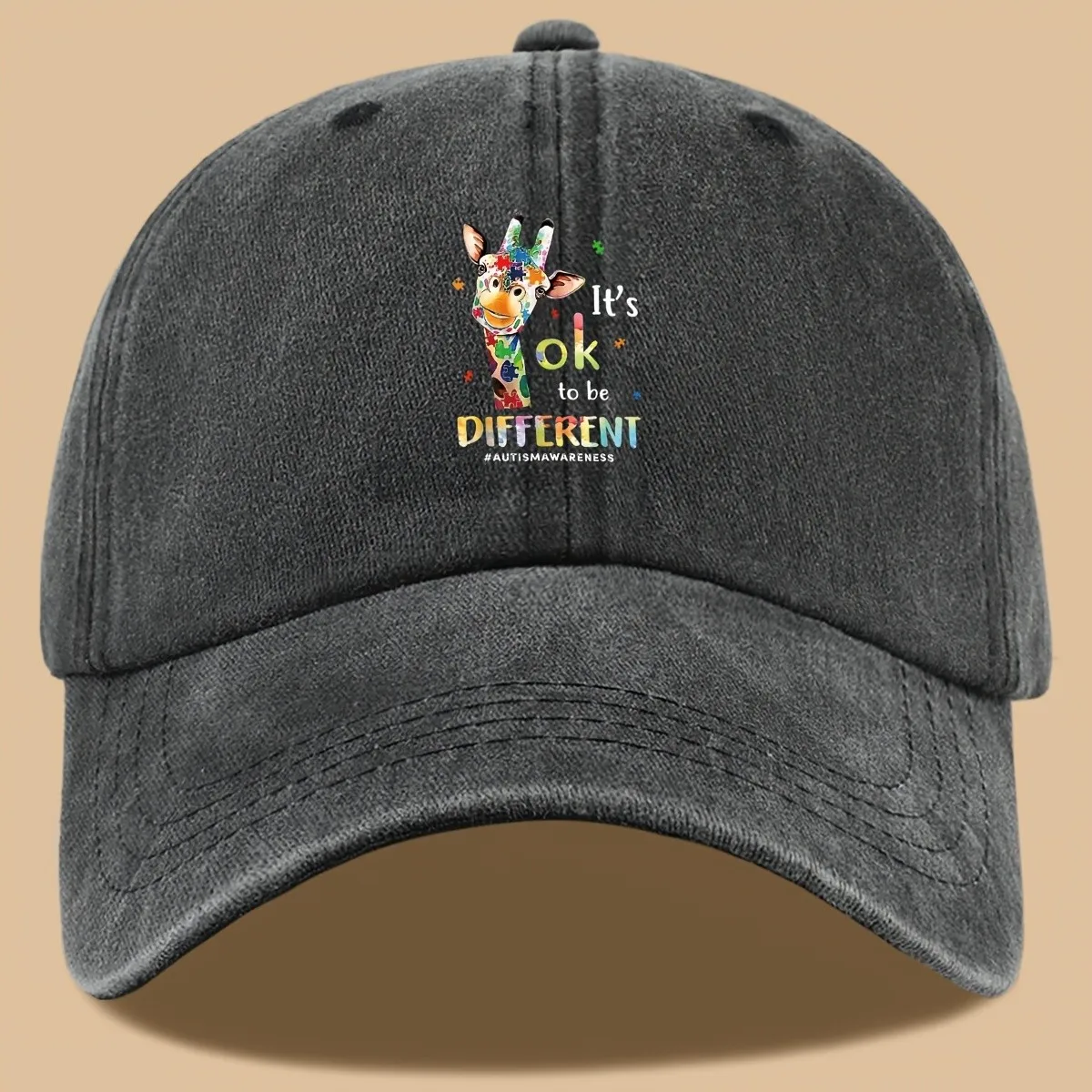 Autism Awareness It's Ok To Be Different Printed Baseball Cap, Adjustable Cotton Sun Hat for Men Women, Casual Dad Hat