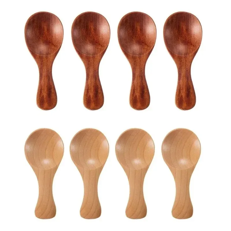 4Pcs Mini Wooden Spoons Small Kitchen Spice Condiment Spoon Sugar Tea Coffee Scoop Short Handle Wood Kids Spoon Kitchen Gadgets