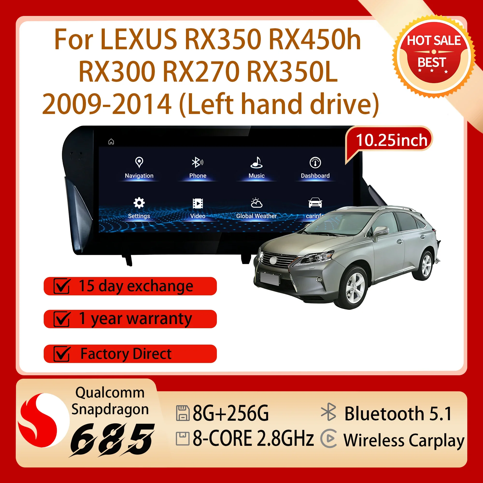 10.25'' Snapdragon 680 Android 14 For LEXUS RX350 RX450h RX300 RX270 RX350L 2009-2014 Car Radio Multimedia Carplay Touch Screen