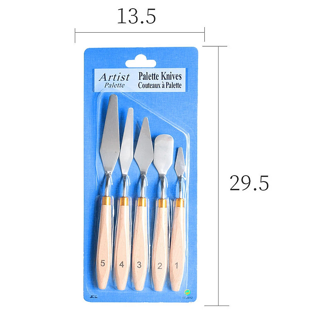 

5Pcs Oil Painting Knives Stainless Steel Blades Wooden Handle Set for Mixing Mural Canvas Art Accessories Knife