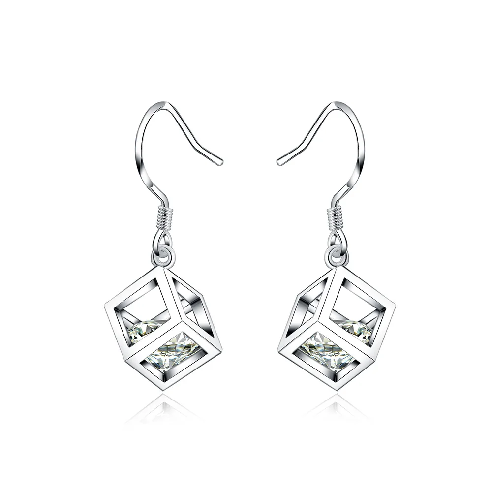 925 Sterling Silver Earrings For Elegant Women Jewelry Sweet And Romantic Crystal Lattice Earring Valentine'S Day Gifts