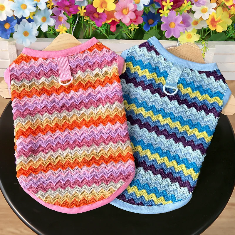

Mesh Dog Clothes Pink Blue Striped Hoodie Vest Shirt For Small Dogs Chihuahua Yorkie Pet Sleeveless Sweatshirt Puppy Vest Tshirt
