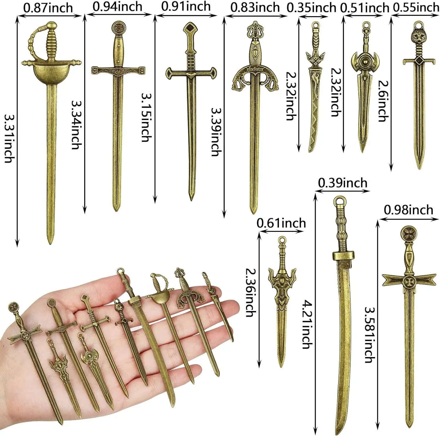 10 Pcs Antique Swords Knife Bookmark Sword Charms Pendants Bookmarks for Book Lovers Presents Reading Crafting DIY