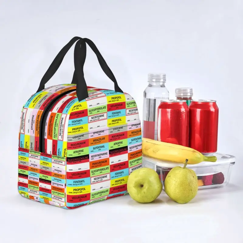 Medical Nurse Anesthesia Medication Labels Insulated Lunch Box Portable Thermal Cooler Lunch Bag Picnic Container Tote Bags