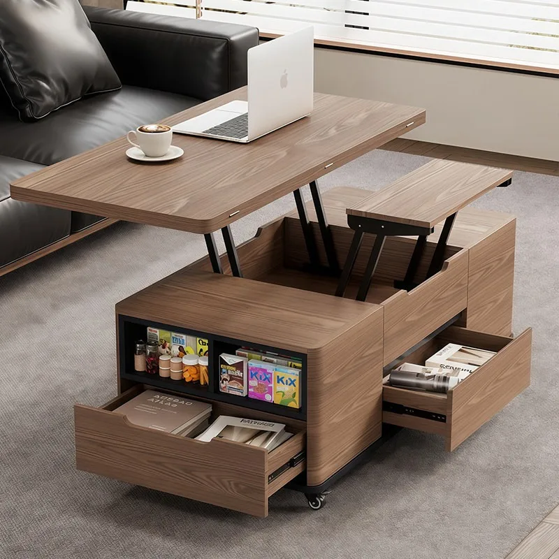 Multifunctional rock slab lift coffee table dining table integrated dual-purpose two-in-one small apartment household with stool