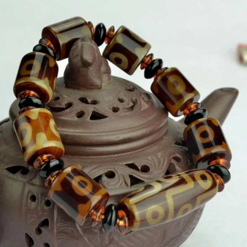 Dzi Bead Men's and Women's Bracelets, Three-eye First-line Sky Eye Silk-wrapped Agate Bracelets.