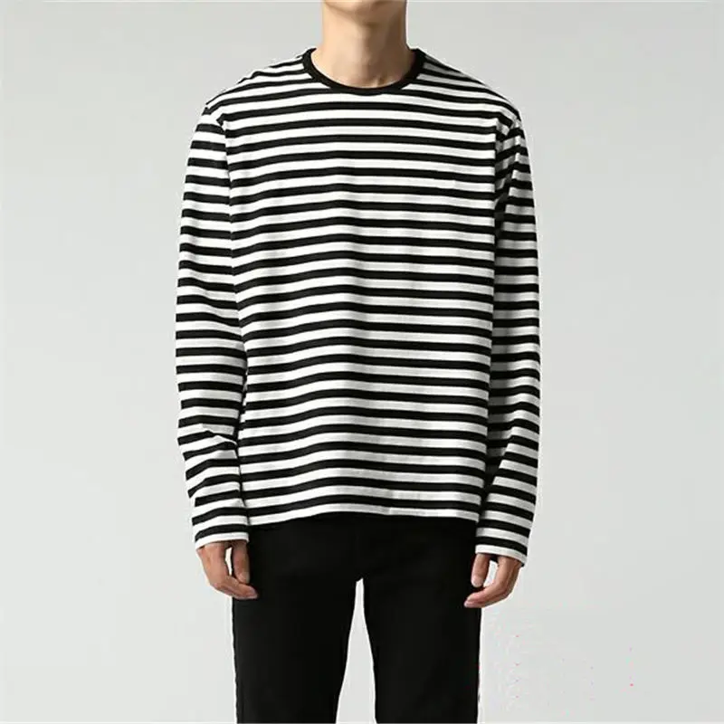 VERSMA Korean Ulzzang Harajuku Black White Striped T-shirt Men Unisex Oversized Long Sleeve Couple Tee Shirts Women Dropshipping