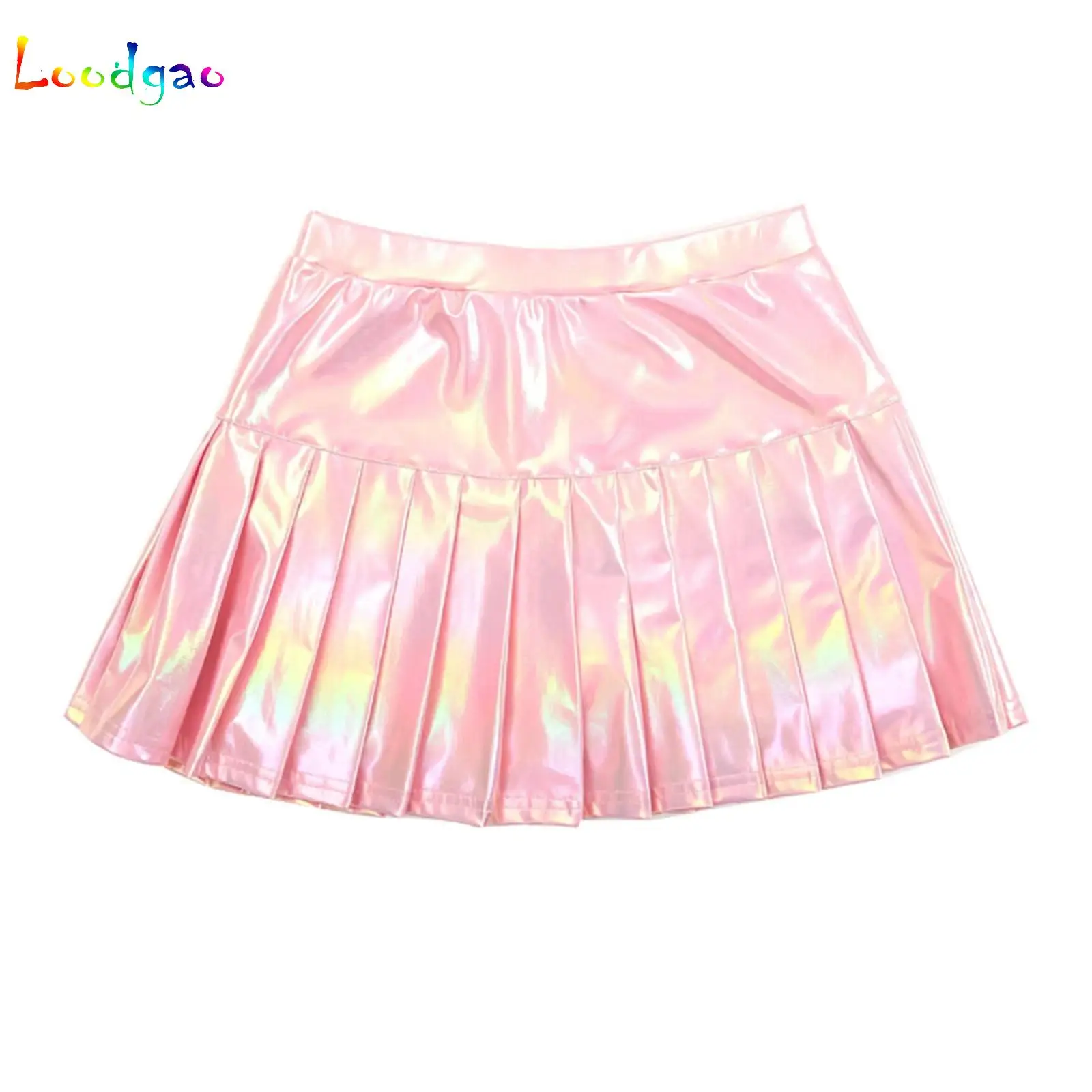 Kids Girls Metallic Dance Skirt Shiny Flared Pleated A-Line Mini Skater Skort Athletic Shiny Scooter Skirt with Built-in Shorts