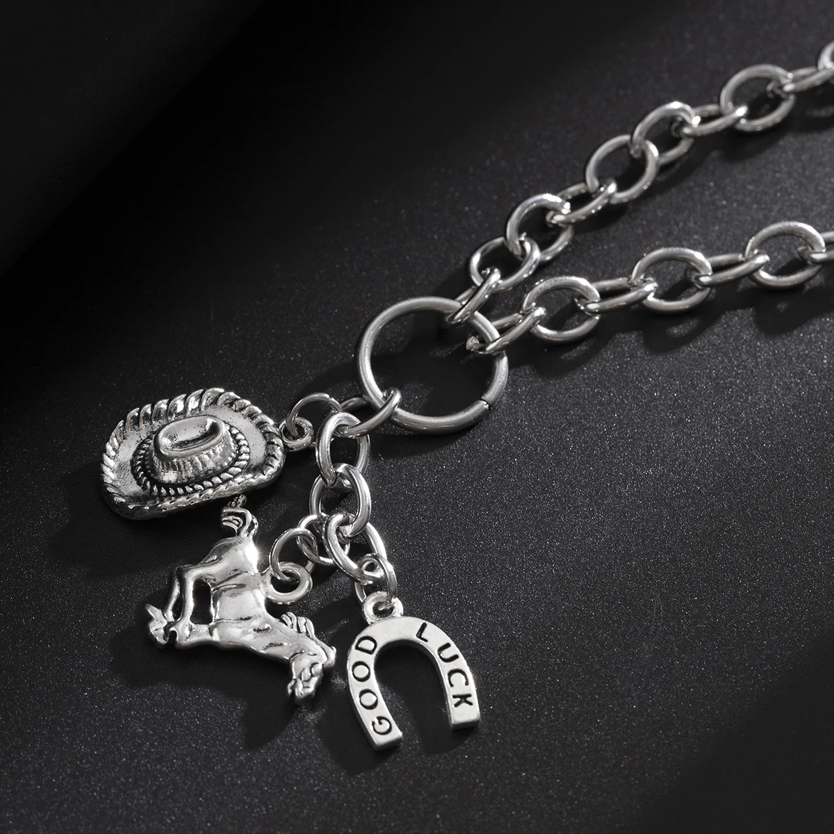 SHIXIN Hip Hop Cowboy Hat Horse Pendant Necklace for Men Punk Chunky Cross Chain Choker Male Street Jewelry Y2K Neck Accessories