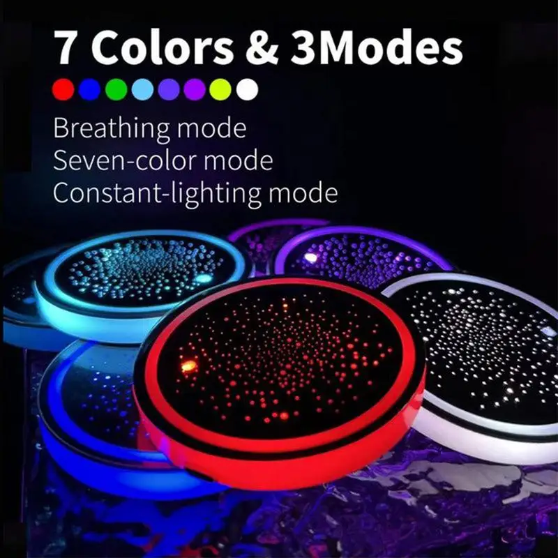 Car Interior Breathing Luminous Cup Mat Car Luminous Water Coaster Rechargeable 7-color Color-changing Luminous Coaster Car Deco