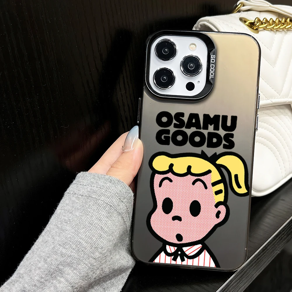 Cartoon Osamu Goods Cute Phone Case for iPhone 16 12 13 14 15 11 Max Pro Plus Laser IMD Color Shell