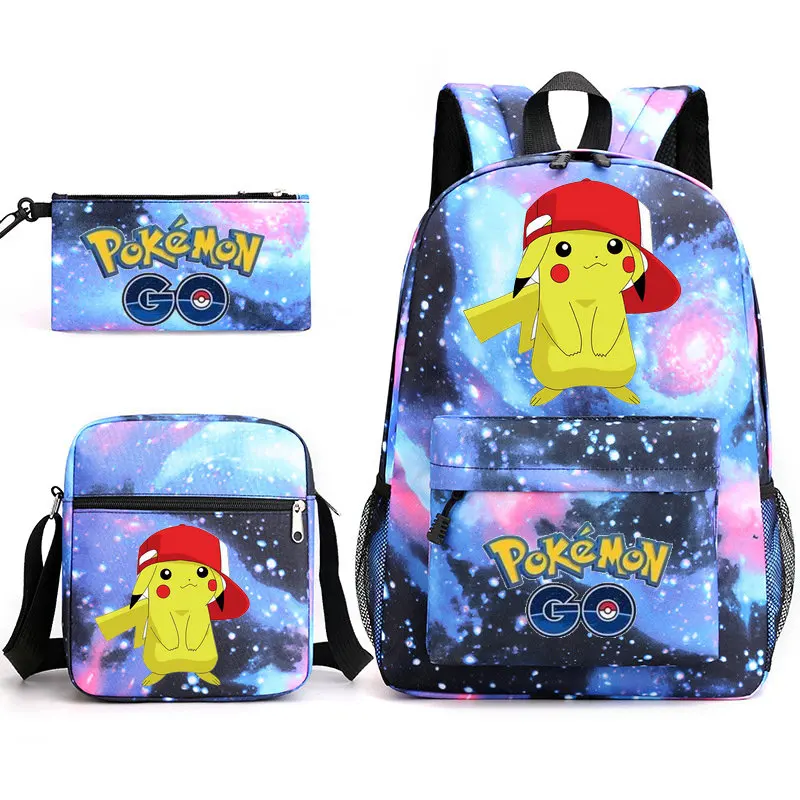 POKEMON Pikachu Cartoon Backpack 3 Pcs/set With Pencil Case Crossbody Bags Kids School Bags Boys Girls Teens Bagpacks