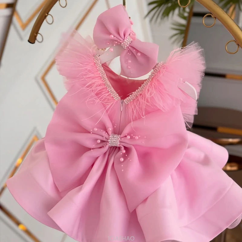 

2025 Wed Dress New Flower Girl Satin Princess Piano Recital Tutu Gown Children Costume Dresses Clothes Matching Kids Pageant