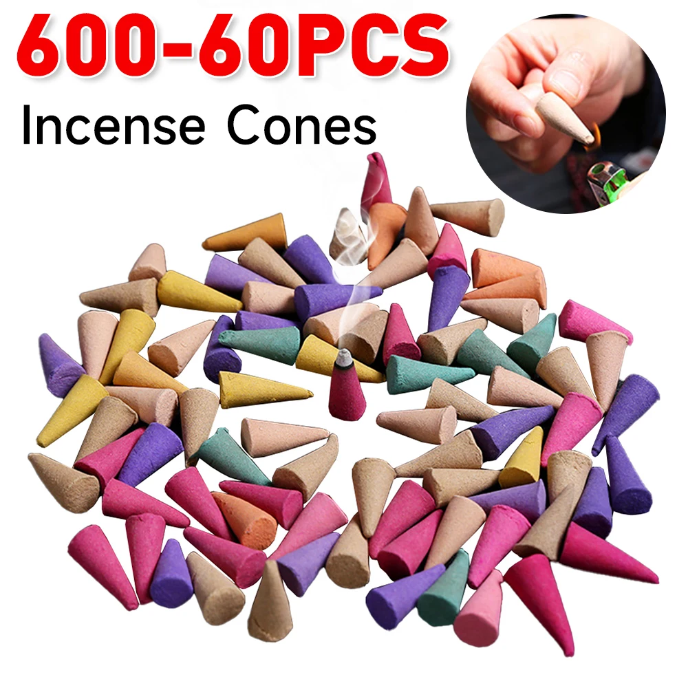 60-600 Uds conos de incienso perfumados conos de incienso de fragancia colorida alivio de la ansiedad conos de aromas naturales para sala de estar dormitorio