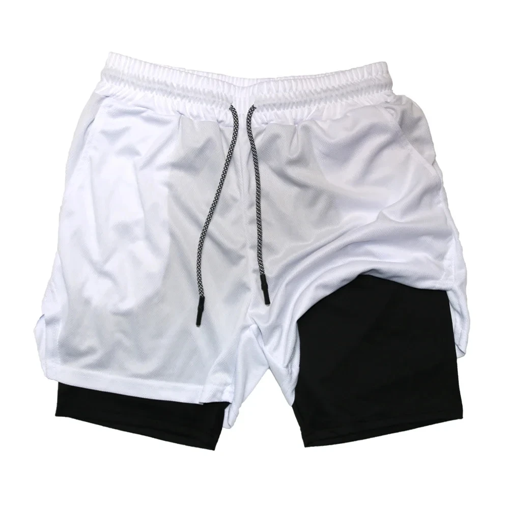 

Summer Men Double Layer Fitness Shorts Men Fitness Gym Training 2 in 1 Sports Shorts Quick Dry Workout Jogging Double Deck Moto