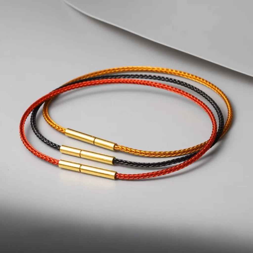 

Waterproof Titanium Steel Tead Bracelet with Beads Non-Fading Bule for Couples Red Rope Woven Steel Wire for Men And Women