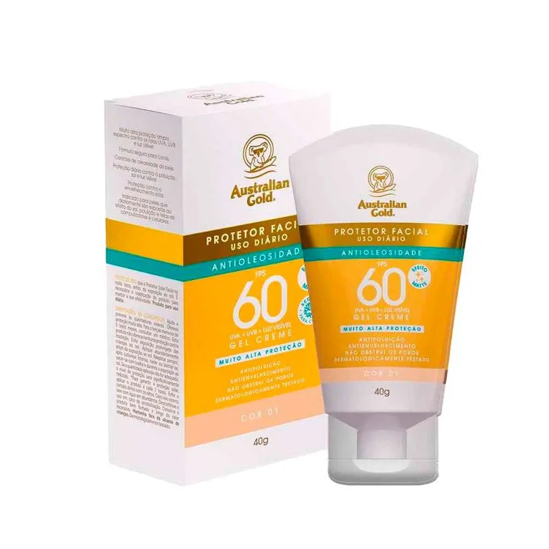 Facial Sunscreen Australian Gold Gel Cream Color 01 Fps 60 40G