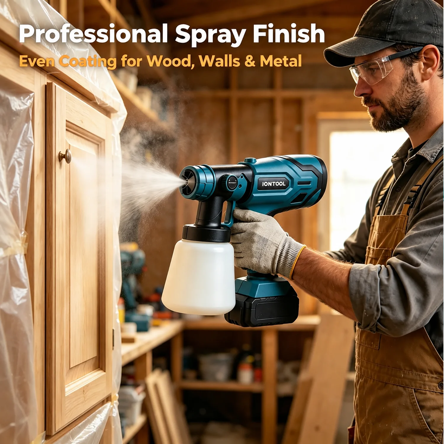 IONTOOL Portable Cordless Spray Gun 800ml Capacity For Woodworking Craft Projects and Model Detailing Coating Working Device
