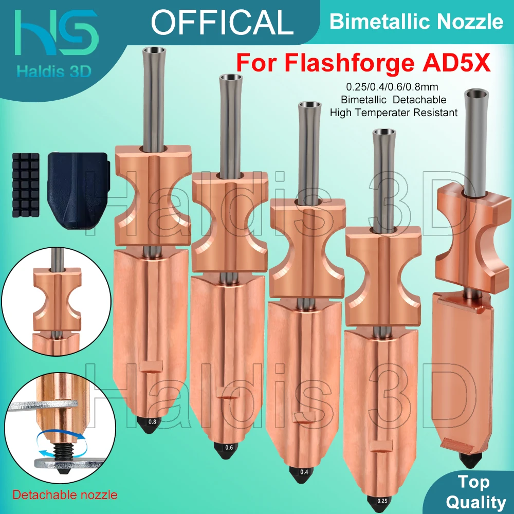 Neue Version für Flashforge AD5X Düse, verbesserte Bimetall-Düsen aus gehärtetem Stahl, 0,2/0,4/0,6/0,8 mm, Ersatzteile für 3D-Drucker – Detail 1