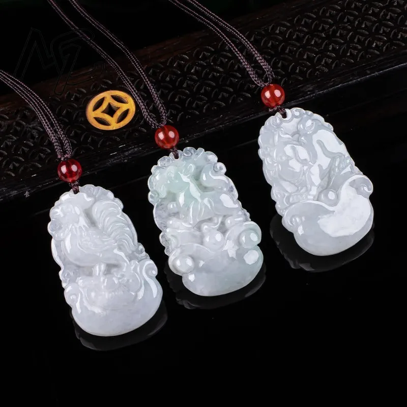 Natural Real Emerald Twelve Chinese Zodiac Signs Pendant Jadeite Necklace Jewelry Charm Designer Luxury Vintage Women Amulet
