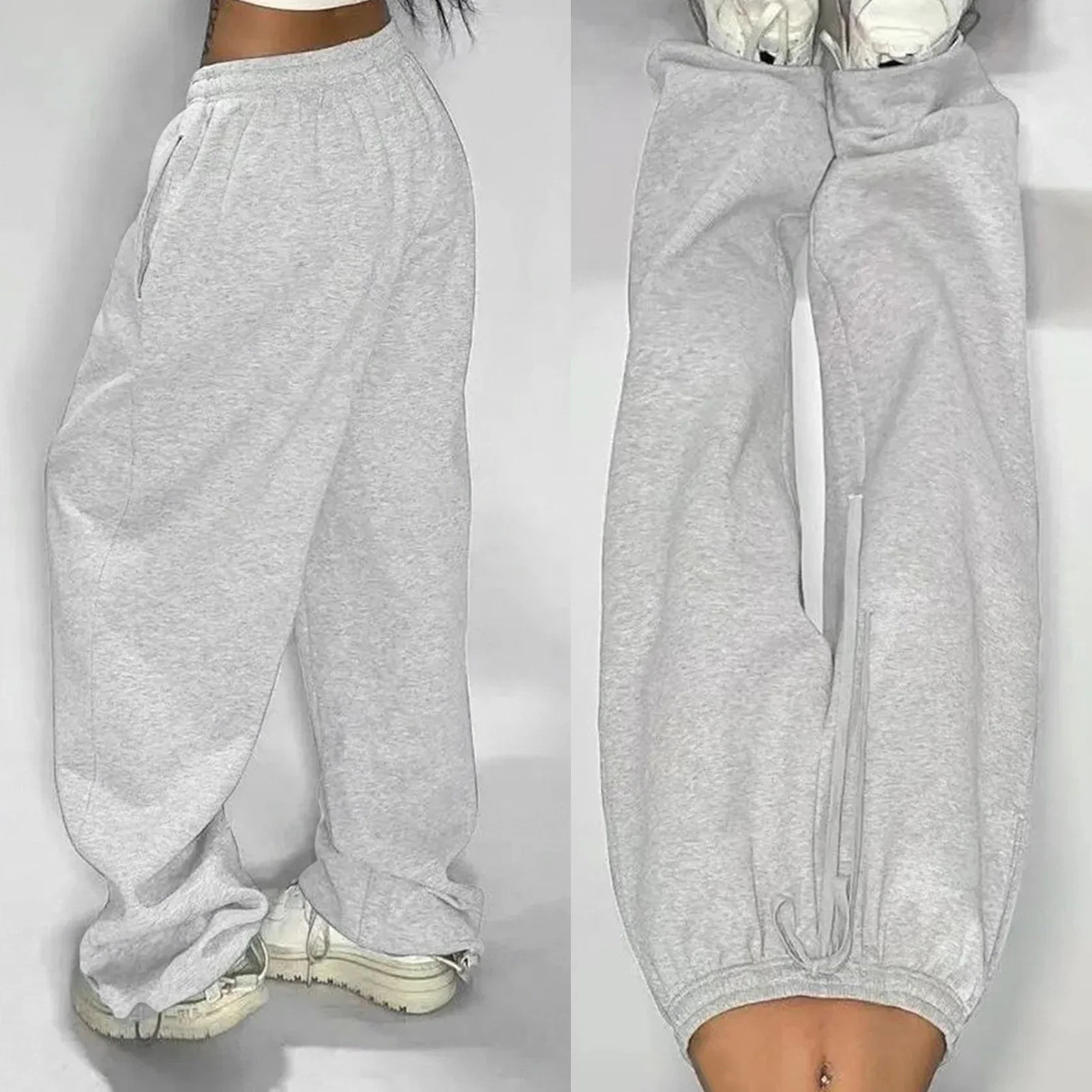 Casual Solid Sweatpants For Women High Waist Lace Up Loose Joggers Pant Classic Baggy Streetwear Female Sport Dance Trouser Y2K