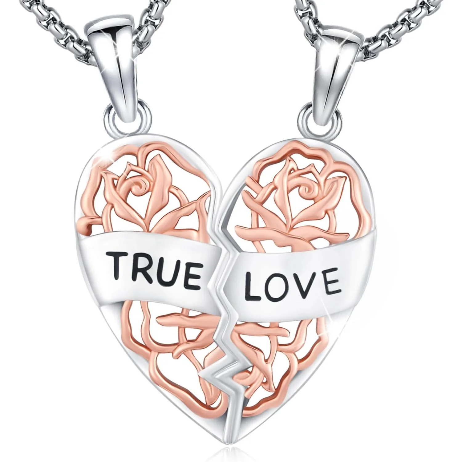 

Rose Heart Necklaces Gifts for Women, 925 Sterling Silver Heart Initial Necklace for Valentines Day Anniversary Birthday Holiday