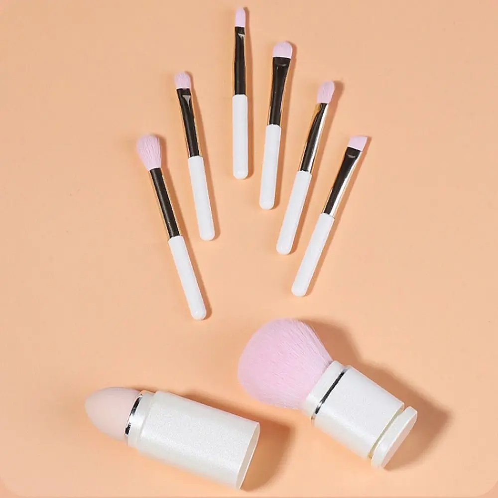 Portable 8 in1 Mini Makeup Brush Set Square Tranparent Cosmetic Brush Powder Puff Eyelash Brush Telescopic Makeup Brush Women