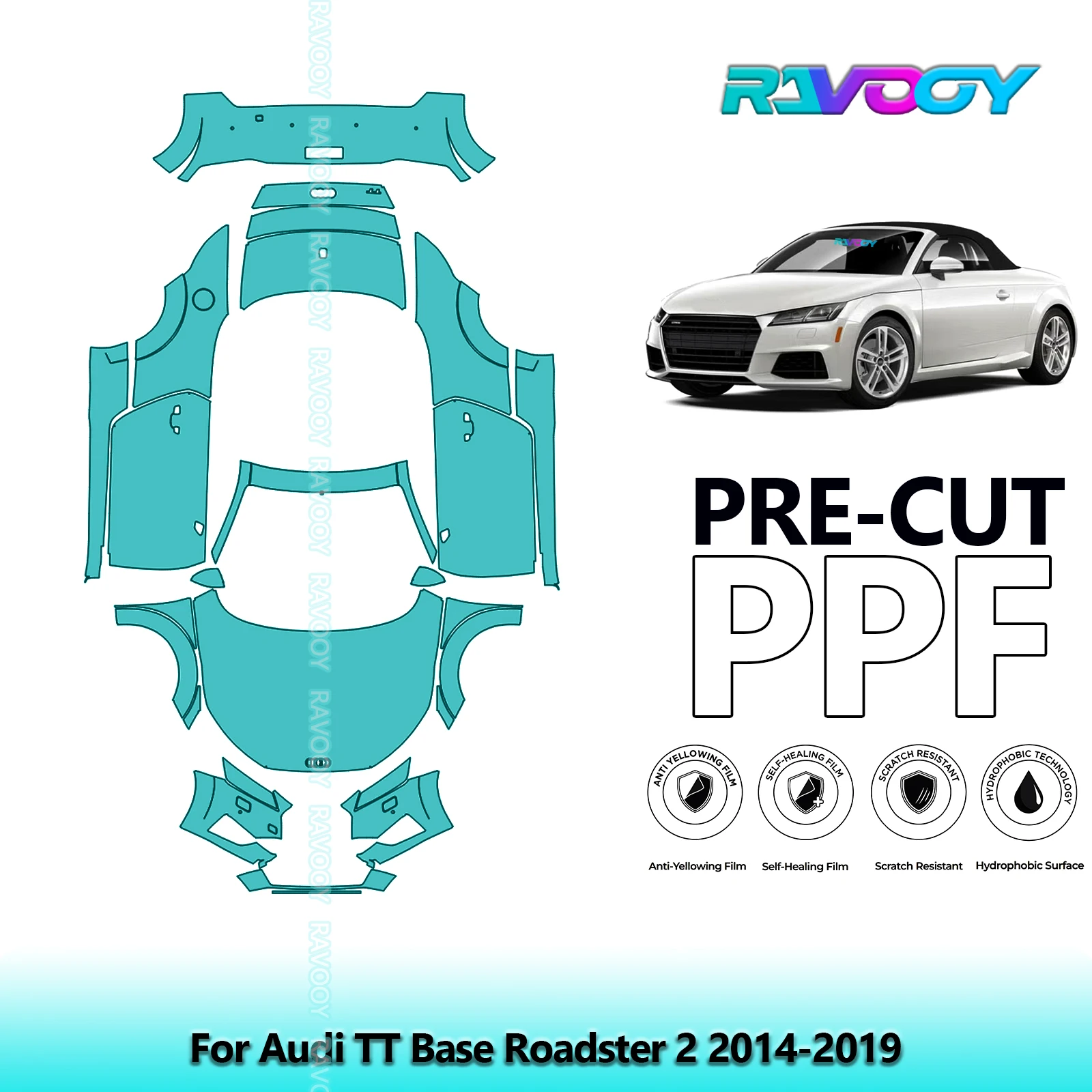 

Full Vehicle Clear Bra Precut PPF Paint Protection Film For Audi TT Base Roadster 2 2014-2019
