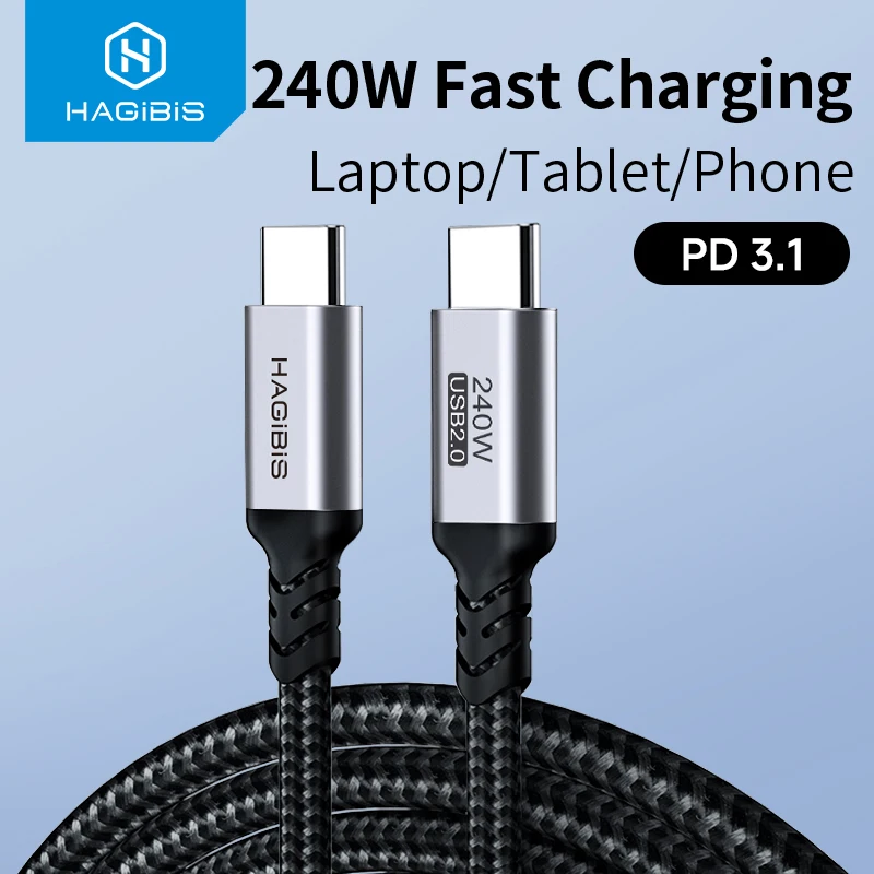 Hagibis 240W USB Type C Cable PD 3.1 Fast Charging Type C to Type C line for MacBook Pro Air PS4/5 iPhone 16 Switch iPad Samsung