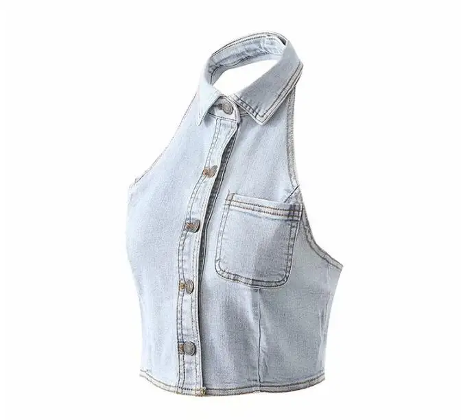Women's summer blouse new solid color bottoming shirt denim halter vest top women