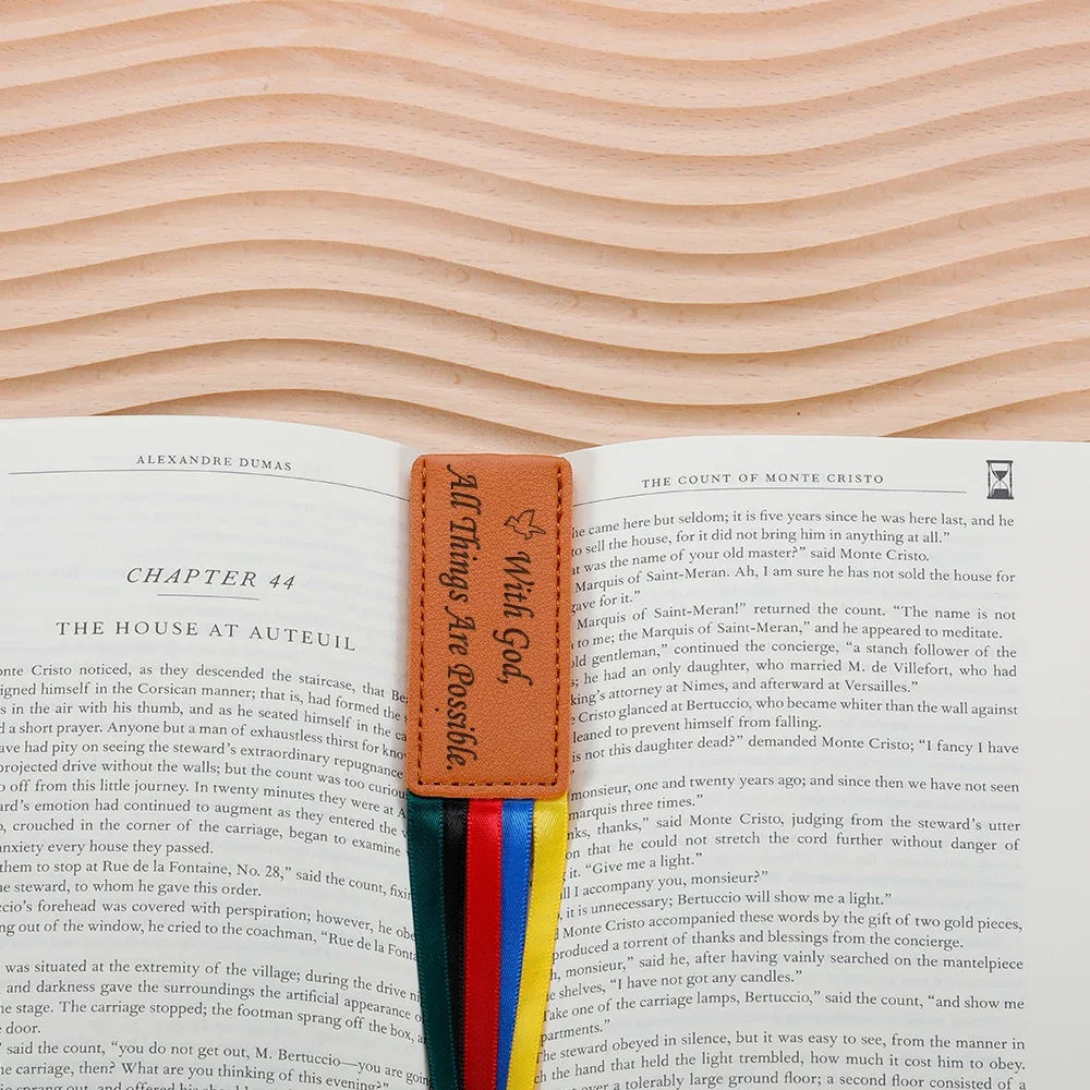 Leather Bible Colorful Ribbon Bookmarks Christian Faith Gift Engraved All Things are Possible Godmother Religious Baptism Gifts