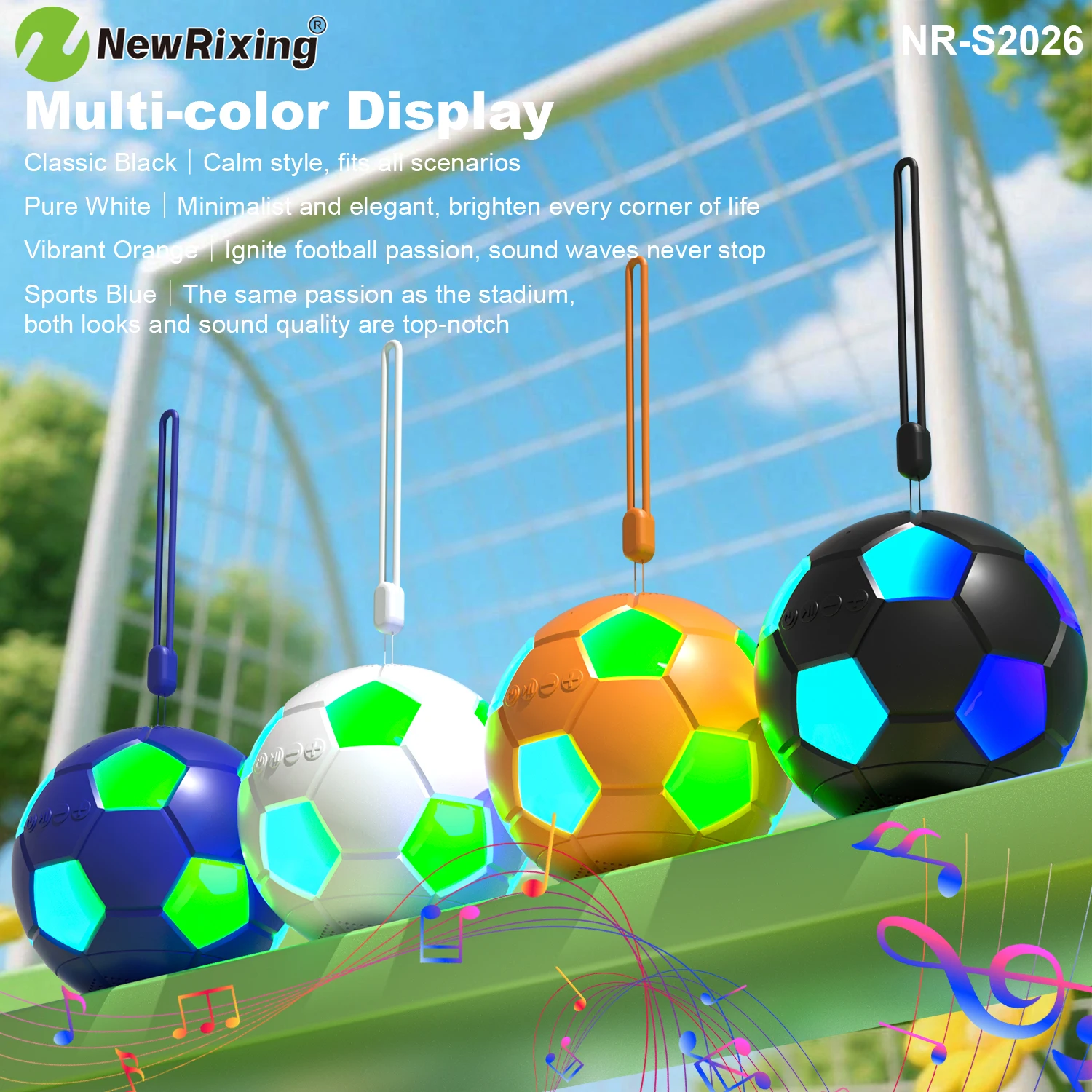 Mini Caixa de Som Bluetooth em Formato de Bola de Futebol para Fãs de Esportes, Portátil, Sem Fio, com Luzes LED RGB