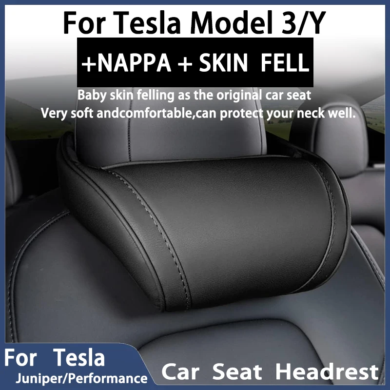Oulex Sitz Kopfstütze Nackenkissen für Tesla Model 3/Y Juniper 19-25 Auto Nackenstützkissen Nappa Leder Sitz Headreck Autozugang